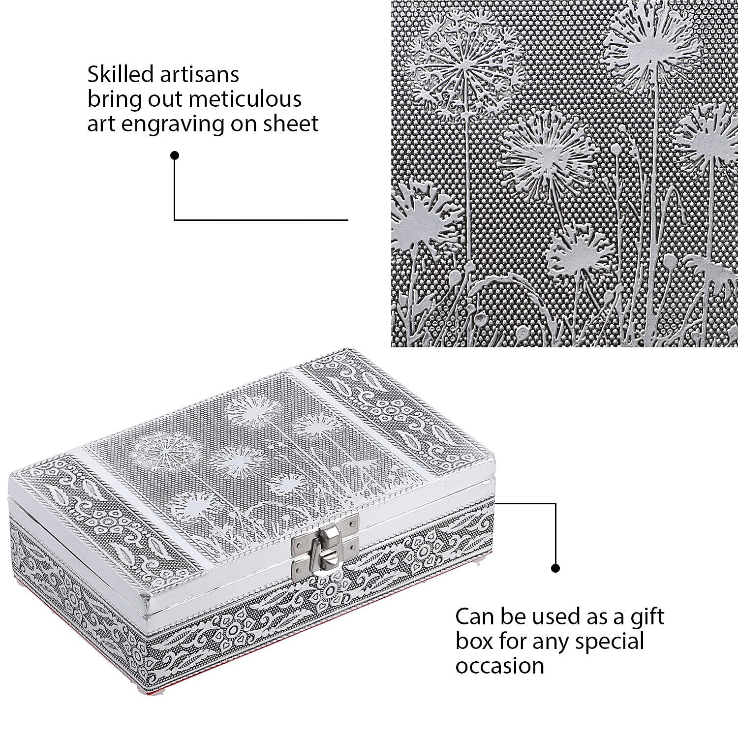 Set of 2 - Leaves Embossed Aluminium Storage Box (Size 20x13x7 Cm - 16x10x5 Cm)
