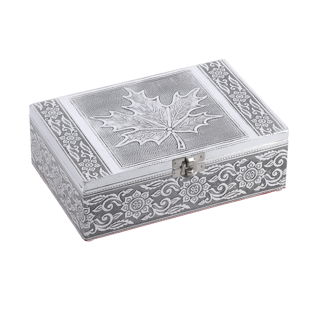 Set of 2 - Leaves Embossed Aluminium Storage Box (Size 20x13x7 Cm - 16x10x5 Cm)