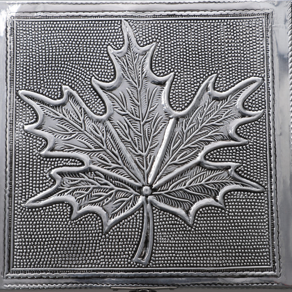 Set of 2 - Leaves Embossed Aluminium Storage Box (Size 20x13x7 Cm - 16x10x5 Cm)