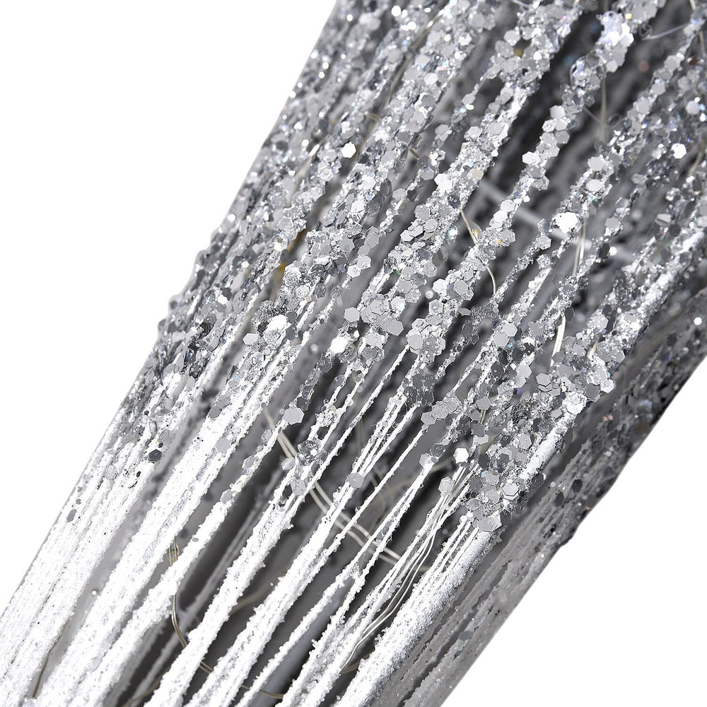 Set of 3 - Metal Wire Cone with Cotton Thread, Glitters and 10-20-30 Warm Micro String Lights - Silver