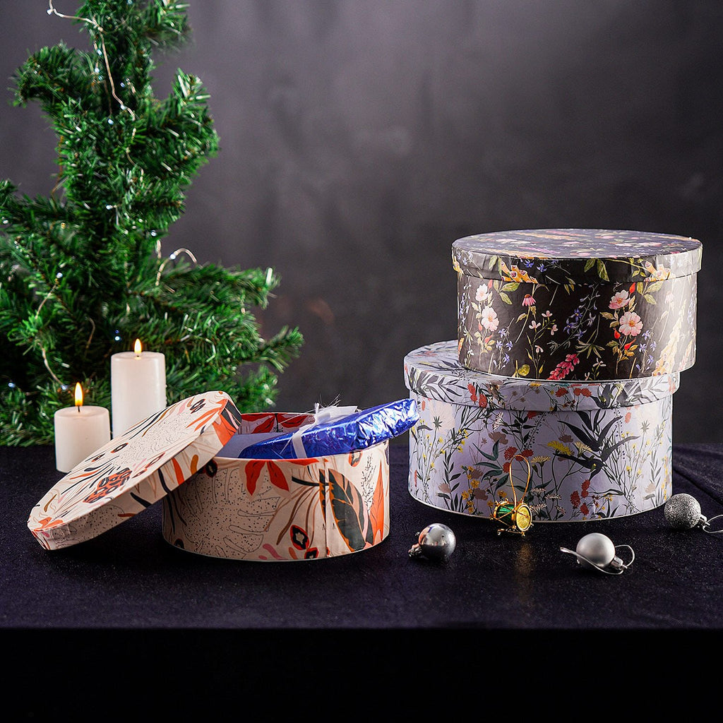 Set of 3 - Millmade Printed Round Multipurpose Gift Box - Multi and Black