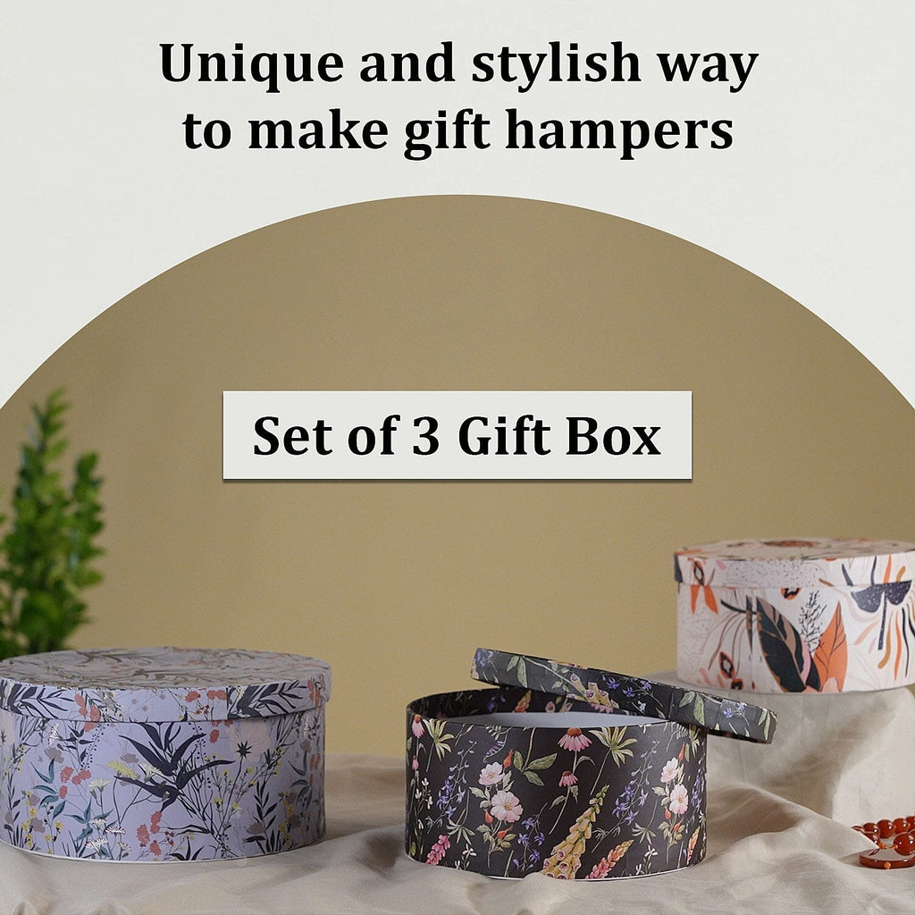 Set of 3 - Millmade Printed Round Multipurpose Gift Box - Multi and Black