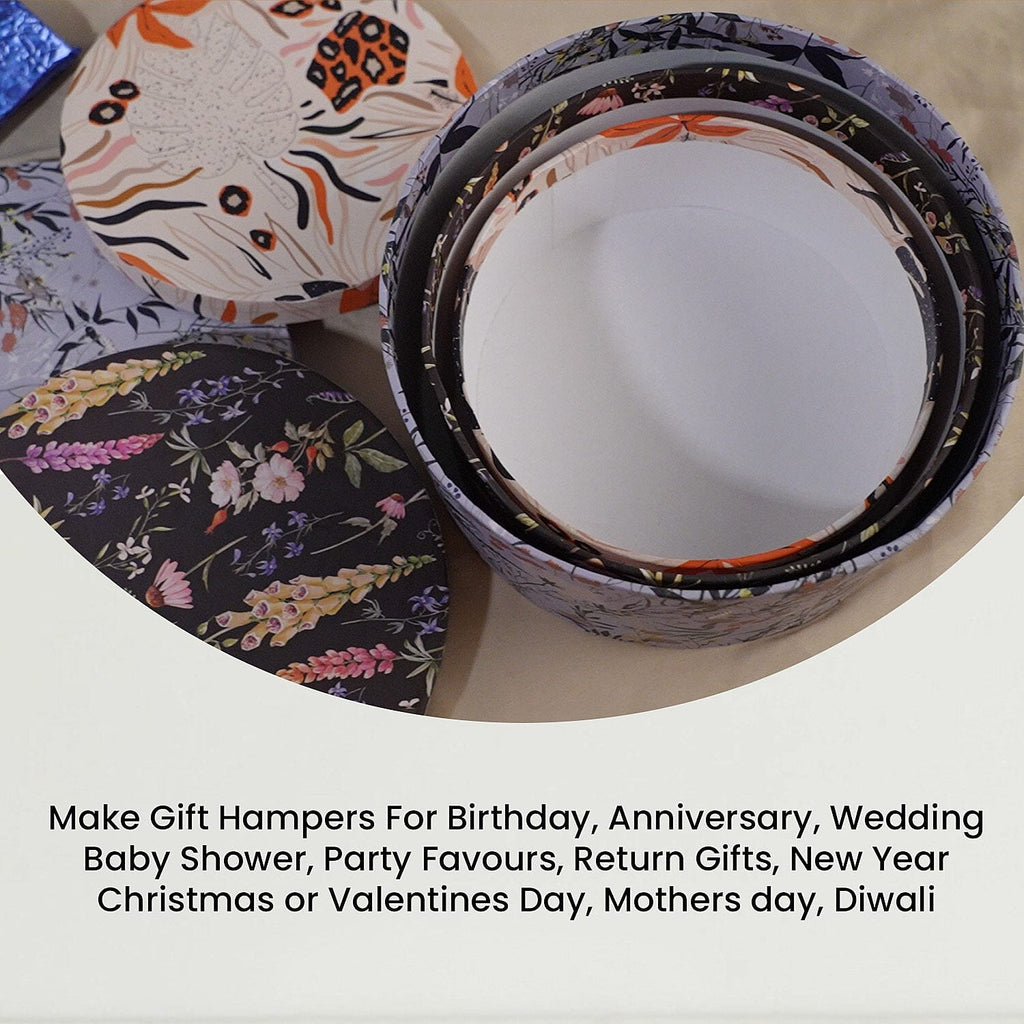 Set of 3 - Millmade Printed Round Multipurpose Gift Box - Multi and Black
