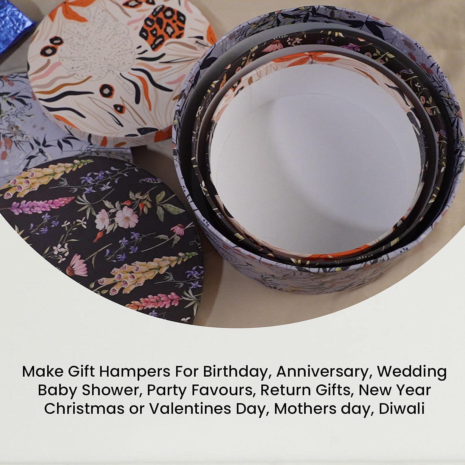 Set of 3 - Millmade Printed Round Multipurpose Gift Box - Multi and Black