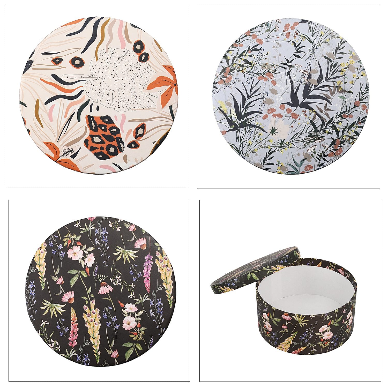 Set of 3 - Millmade Printed Round Multipurpose Gift Box - Multi and Black