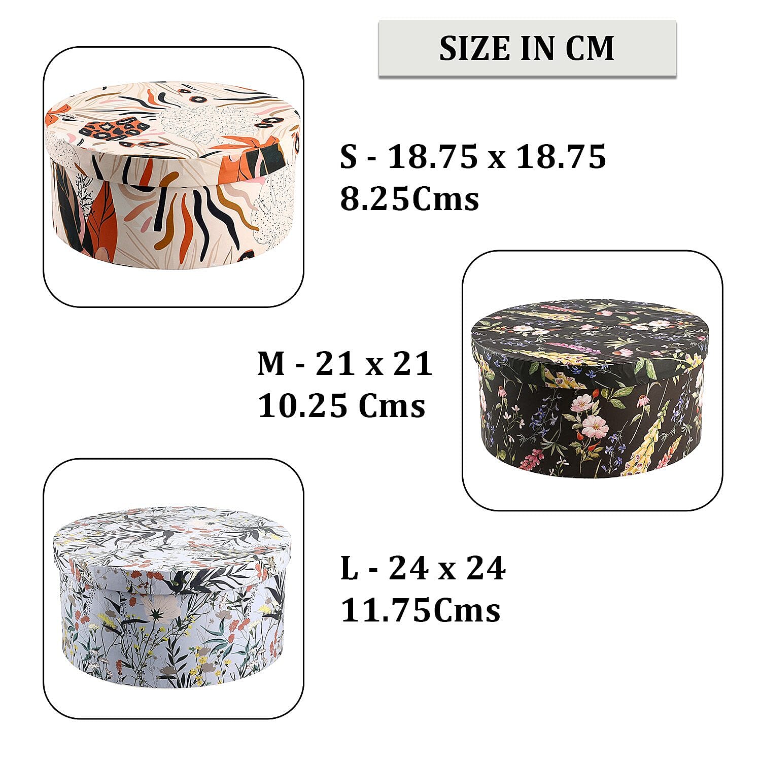 Set of 3 - Millmade Printed Round Multipurpose Gift Box - Multi and Black