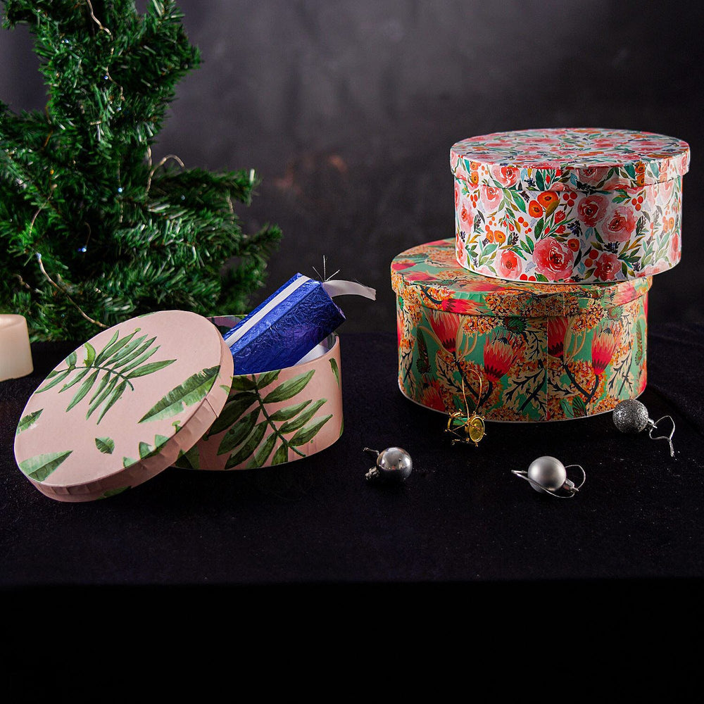 Set of 3 -  Printed Round Multipurpose Gift Box - Multi