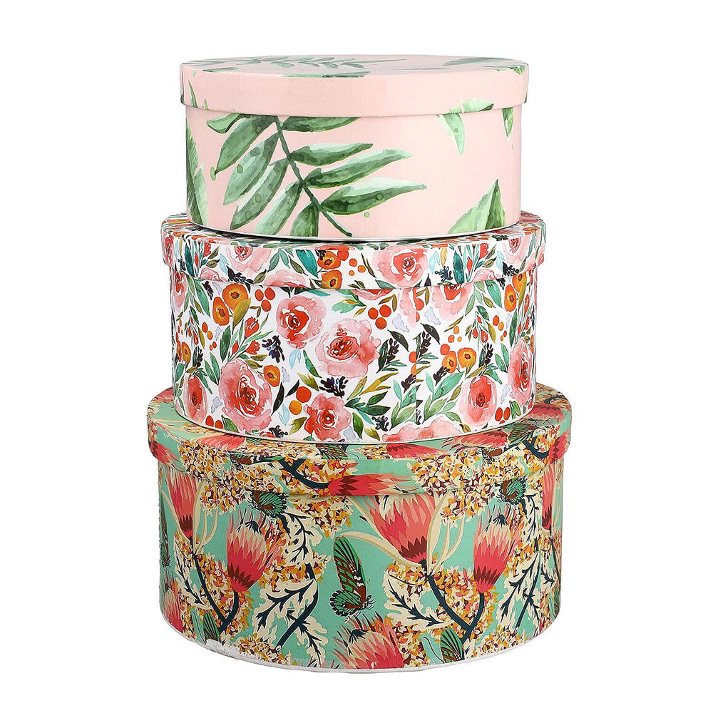 Set of 3 -  Printed Round Multipurpose Gift Box - Multi