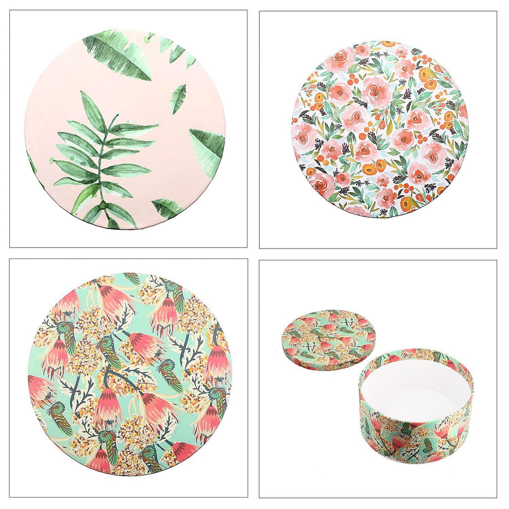 Set of 3 -  Printed Round Multipurpose Gift Box - Multi