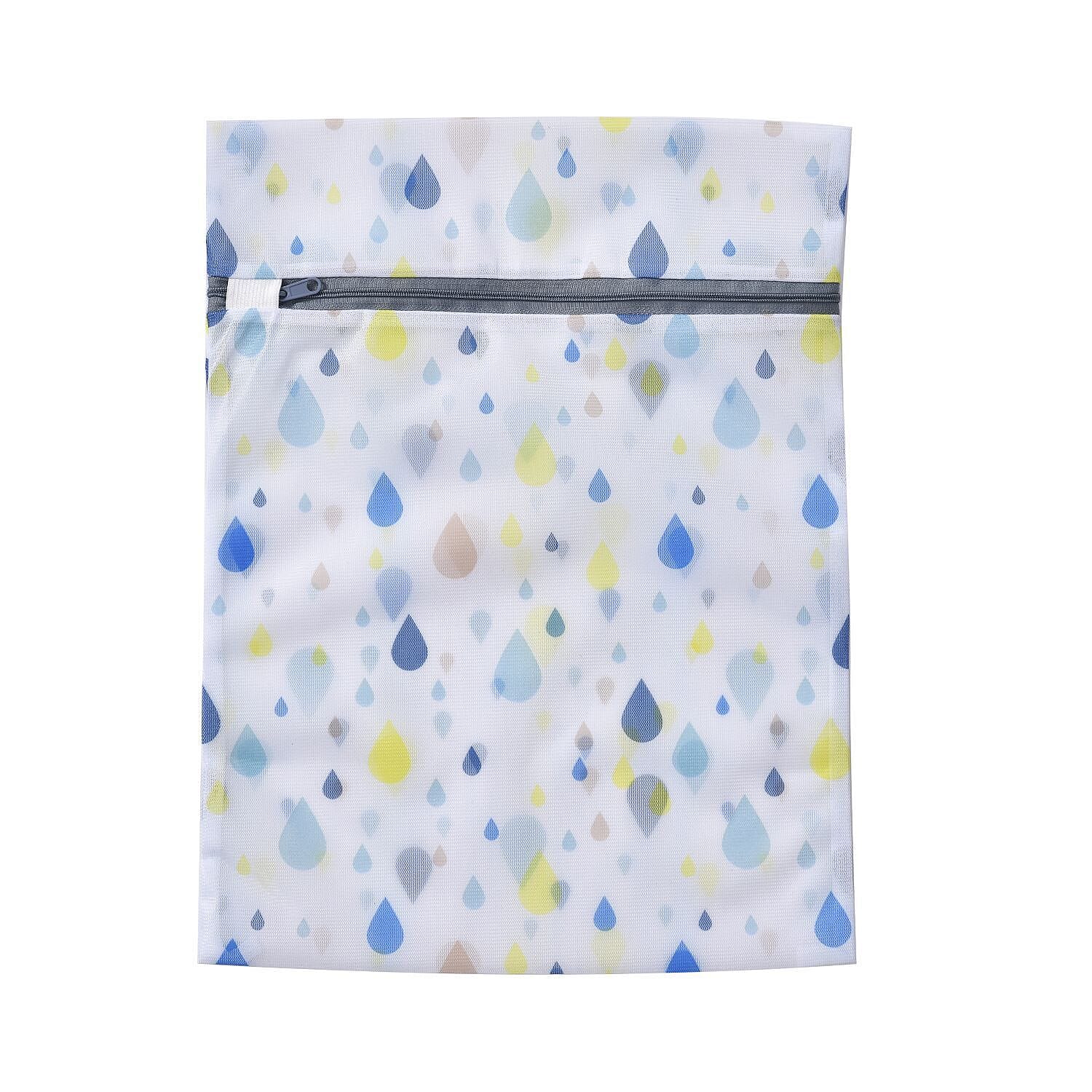 Set of 5 - Rain Drop Printed Laundry Bags with Zip Closure - White and Blue