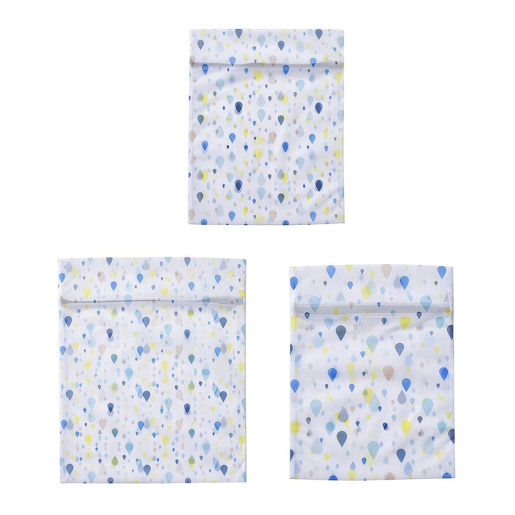 Set of 5 - Rain Drop Printed Laundry Bags with Zip Closure - White and Blue