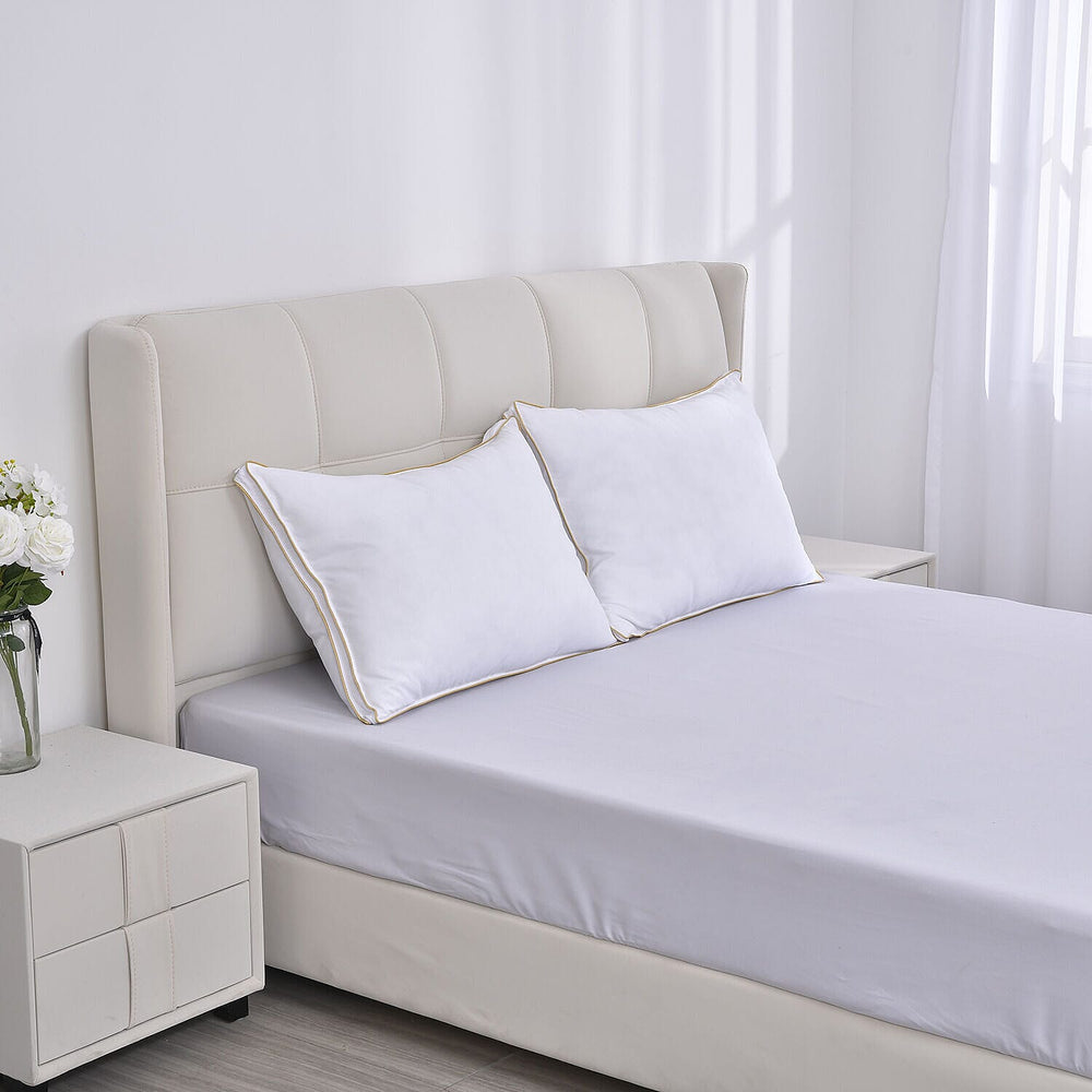 Set of 2 - Down Alternative Pillow Cover with Gold Piping and Zipper Closure (Size 50x70cm)