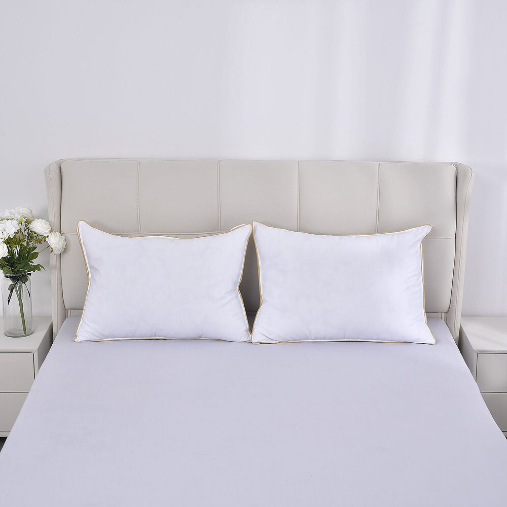 Set of 2 - Down Alternative Pillow Cover with Gold Piping and Zipper Closure (Size 50x70cm)