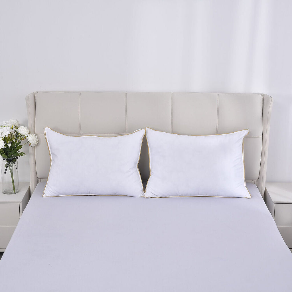 Set of 2 - Down Alternative Pillow Cover with Gold Piping and Zipper Closure (Size 50x70cm)