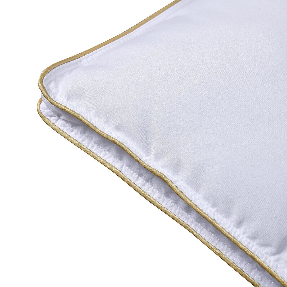 Set of 2 - Down Alternative Pillow Cover with Gold Piping and Zipper Closure (Size 50x70cm)
