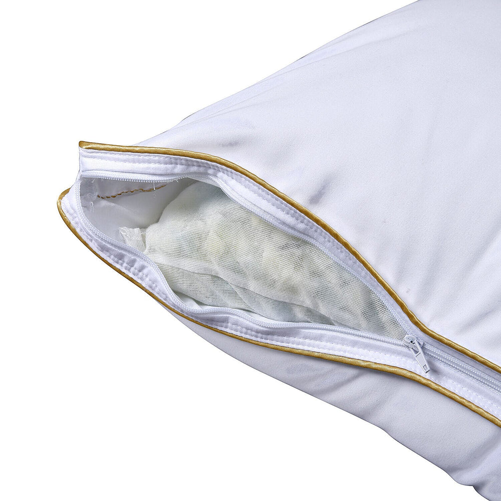 Set of 2 - Down Alternative Pillow Cover with Gold Piping and Zipper Closure (Size 50x70cm)