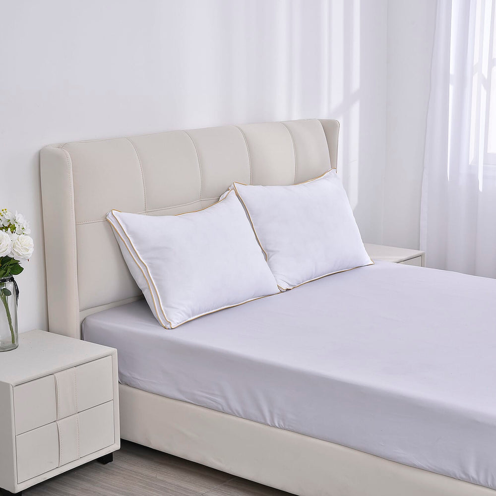 Set of 2 - Down Alternative Pillow Cover with Gold Piping and Zipper Closure (Size 50x70 cm)