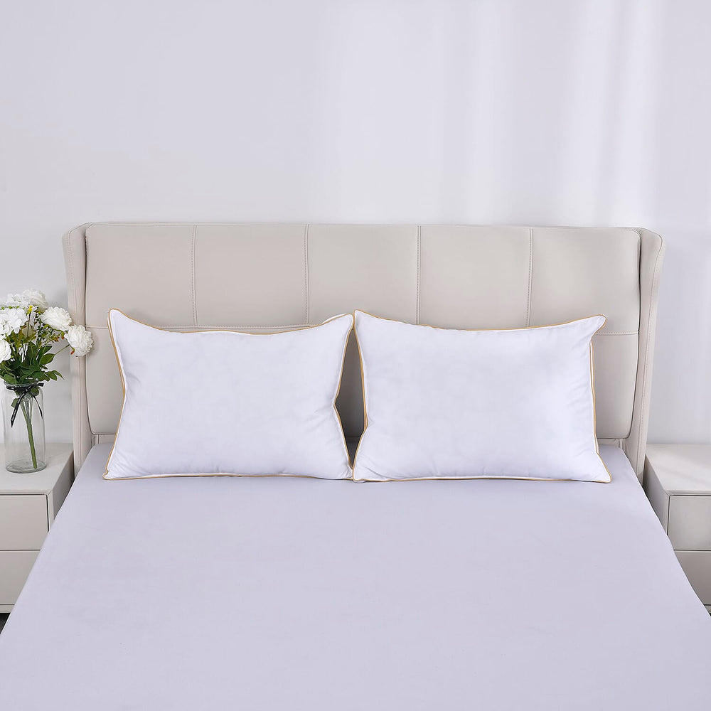 Set of 2 - Down Alternative Pillow Cover with Gold Piping and Zipper Closure (Size 50x70 cm)