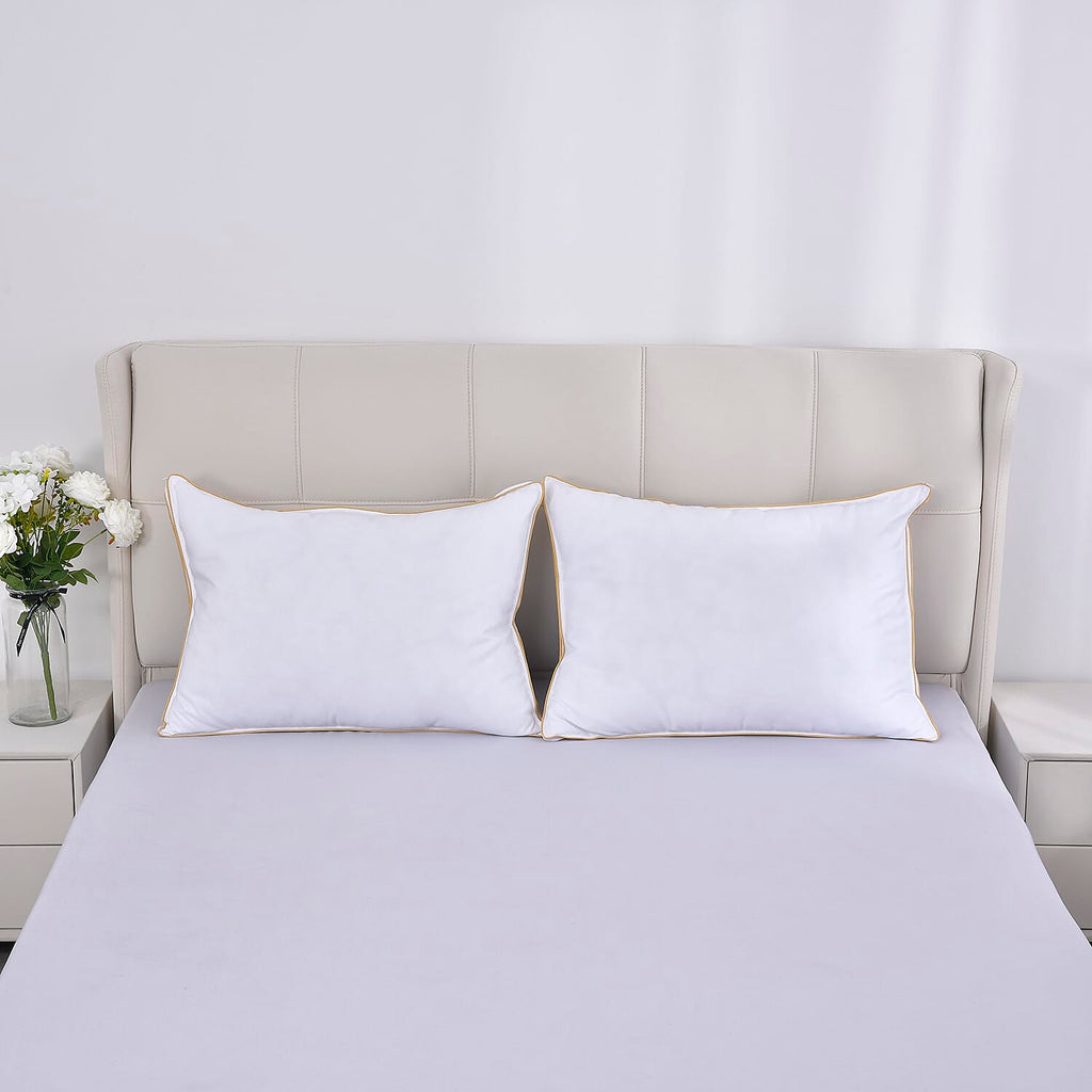 Set of 2 - Down Alternative Pillow Cover with Gold Piping and Zipper Closure (Size 50x70 cm)