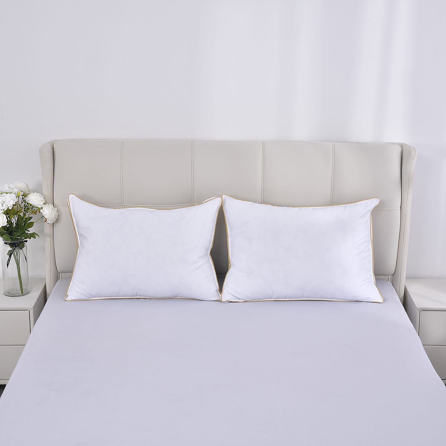 Set of 2 - Down Alternative Pillow Cover with Gold Piping and Zipper Closure (Size 50x70 cm)