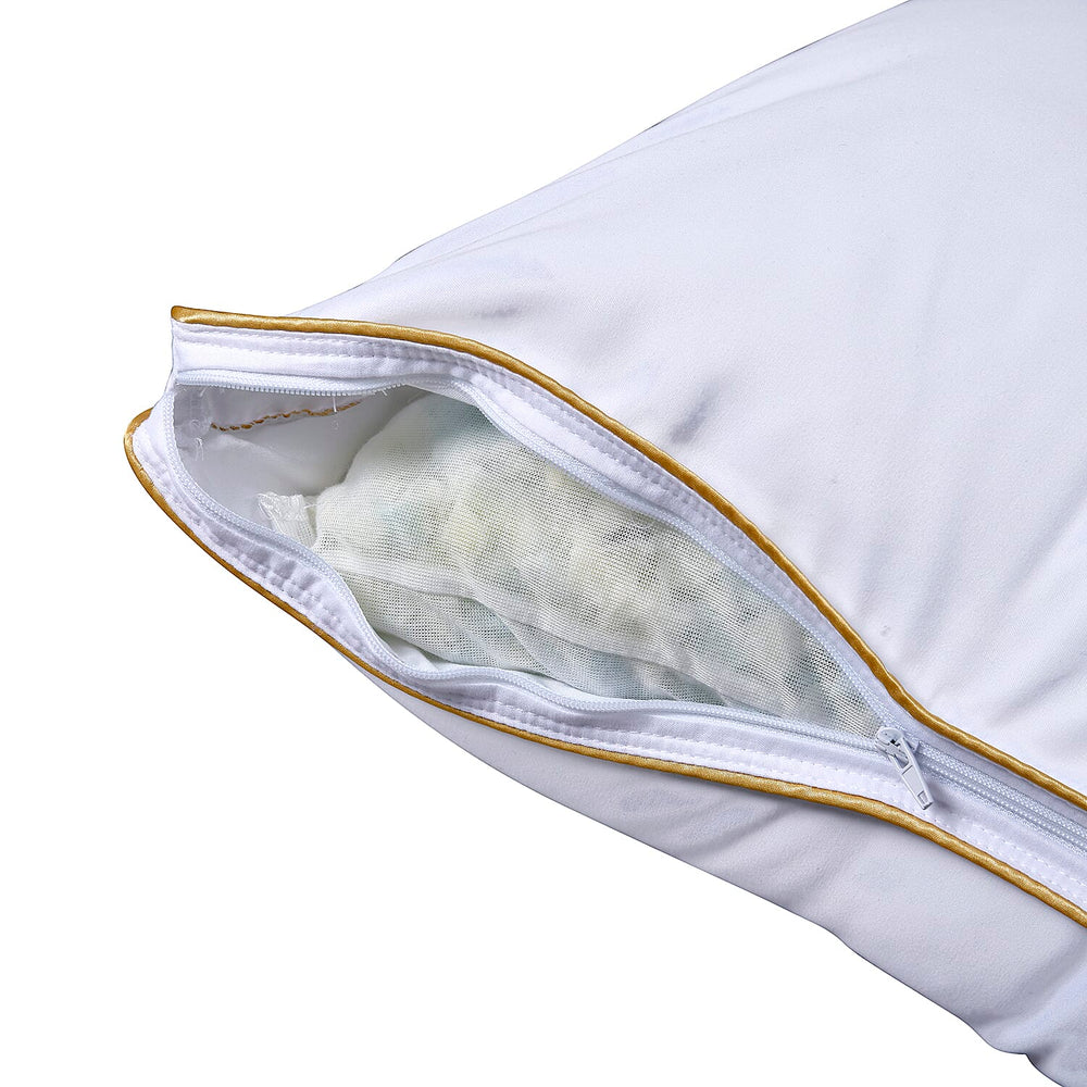 Set of 2 - Down Alternative Pillow Cover with Gold Piping and Zipper Closure (Size 50x70 cm)
