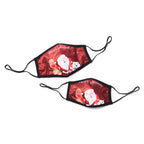Set of 2 - Santa Claus, Bear & Reindeer Christmas Print Anti-Bacterial Cotton Face Covering (Adult and Kid) with Filter - Burgundy