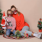 Set of 2 - Santa Claus, Bear & Reindeer Christmas Print Anti-Bacterial Cotton Face Covering (Adult and Kid) with Filter - Burgundy