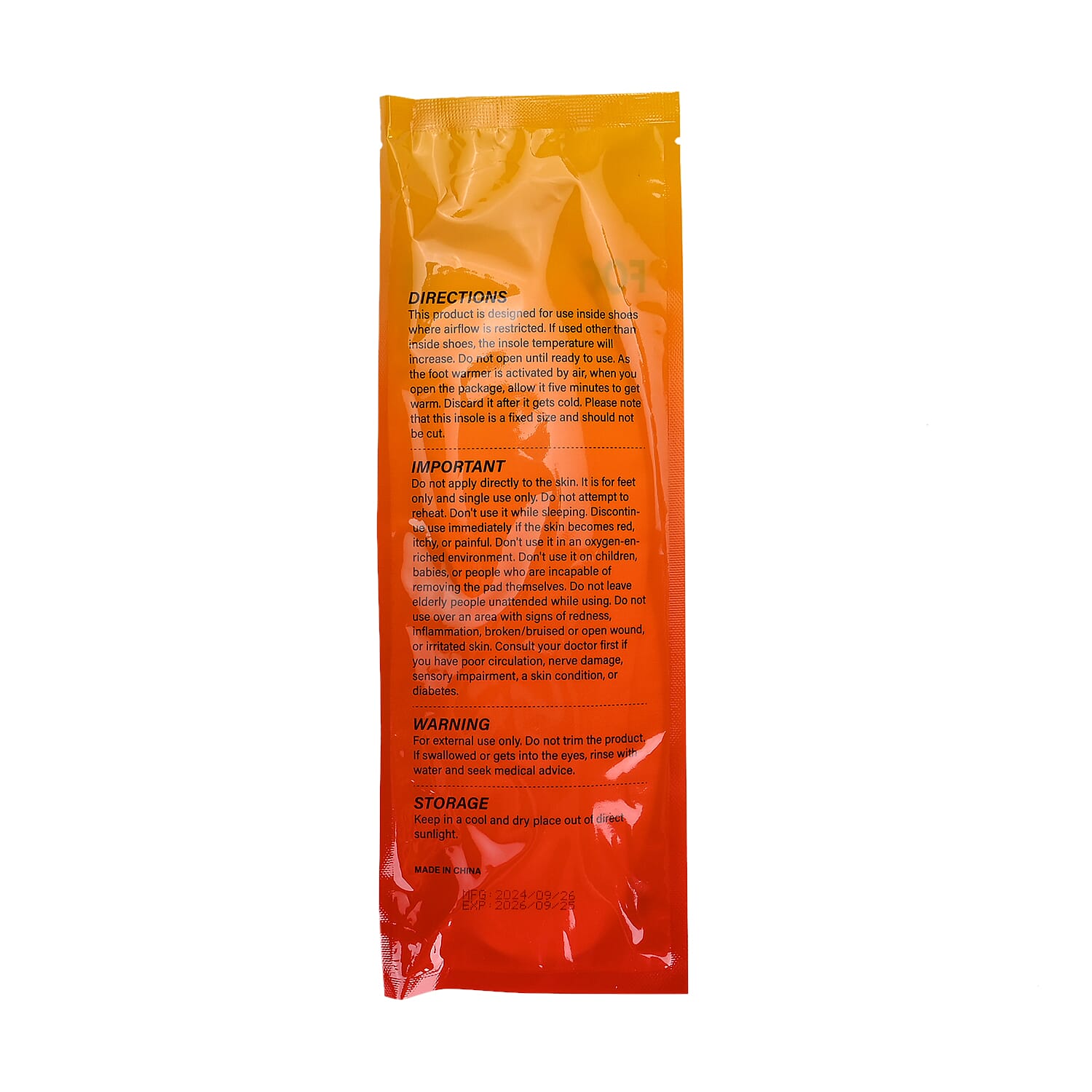 Set of 10 Foot Warmer Insoles (10 Pairs) - Size 7-8