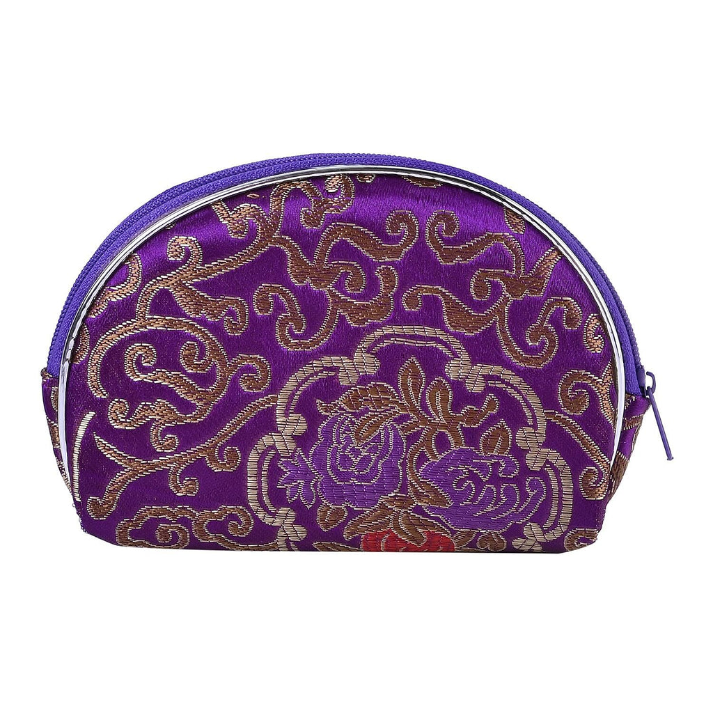 Set of 10 Multi- Purpose Embroidered Jewellery Box with Zipper - Purple