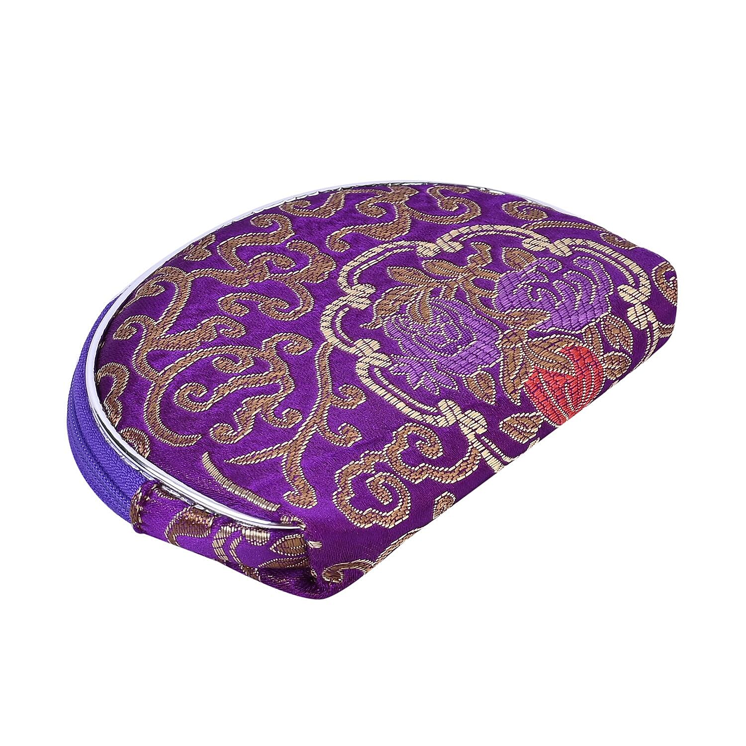 Set of 10 Multi- Purpose Embroidered Jewellery Box with Zipper - Purple