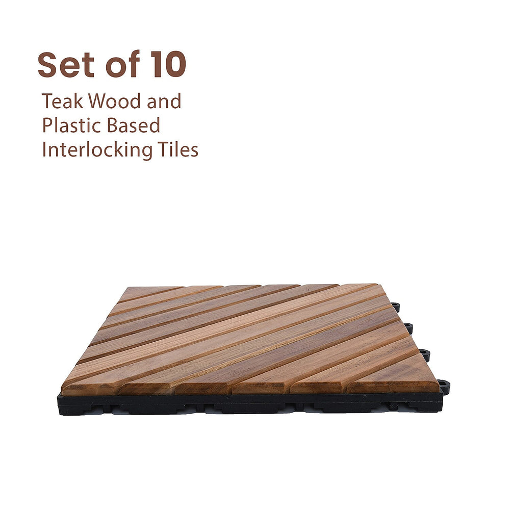 Bali Collection Set of 10 - Teak Wood Decking Tiles (Each 30 Cm)