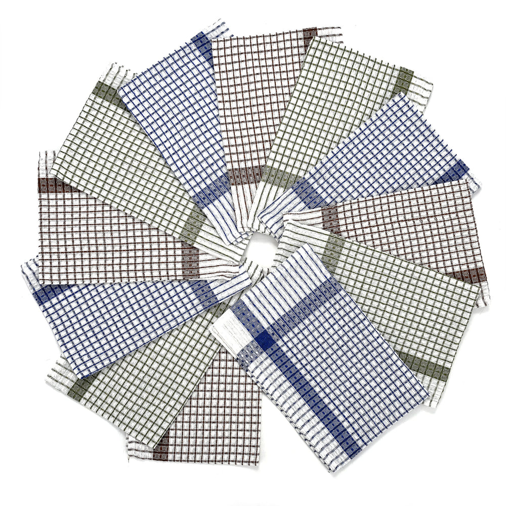 Hush Haven Set of 12- Cotton Kitchen Towels (55x35cm) - Blue, Brown - Green