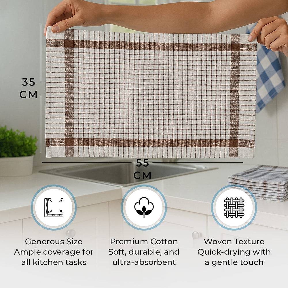 Hush Haven Set of 12- Cotton Kitchen Towels (55x35cm) - Blue, Brown - Green