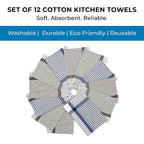 Hush Haven Set of 12- Cotton Kitchen Towels (55x35cm) - Blue, Brown - Green