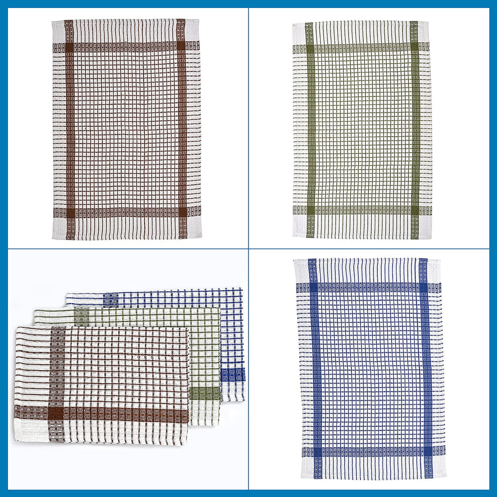 Hush Haven Set of 12- Cotton Kitchen Towels (55x35cm) - Blue, Brown - Green