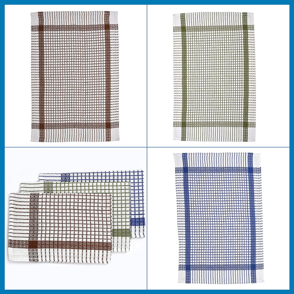 Hush Haven Set of 12- Cotton Kitchen Towels (55x35cm) - Blue, Brown - Green