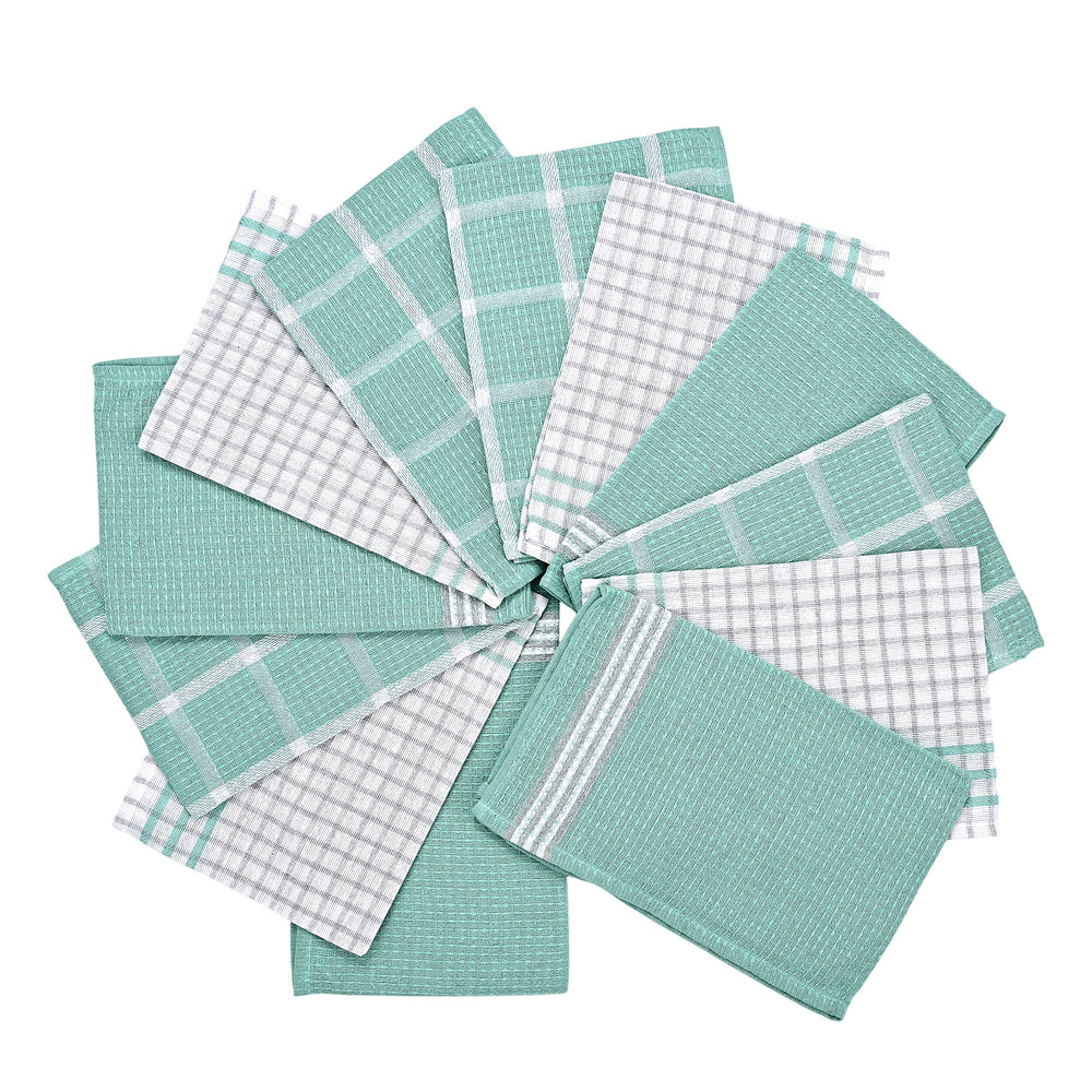Hush Haven Set of 12- Cotton Kitchen Towels (Size 55x35cm) - Turquoise - White