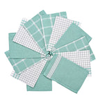 Hush Haven Set of 12- Cotton Kitchen Towels (Size 55x35cm) - Turquoise - White