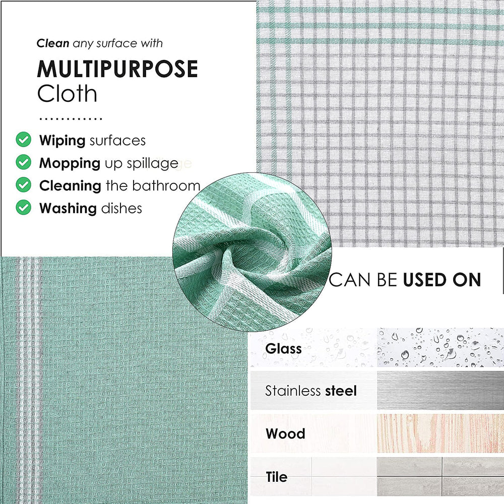 Hush Haven Set of 12- Cotton Kitchen Towels (Size 55x35cm) - Turquoise - White