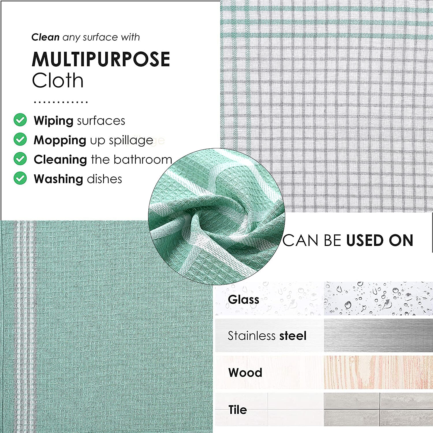 Hush Haven Set of 12- Cotton Kitchen Towels (Size 55x35cm) - Turquoise - White