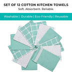 Hush Haven Set of 12- Cotton Kitchen Towels (Size 55x35cm) - Turquoise - White