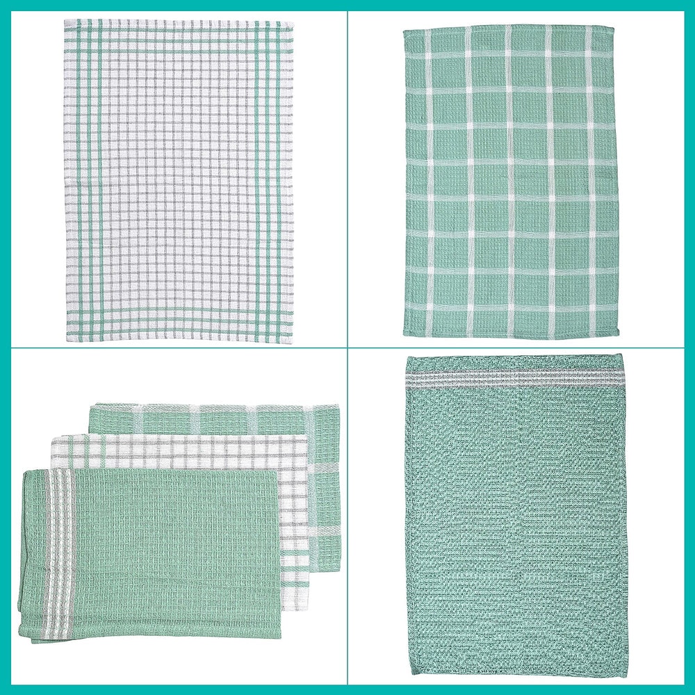 Hush Haven Set of 12- Cotton Kitchen Towels (Size 55x35cm) - Turquoise - White