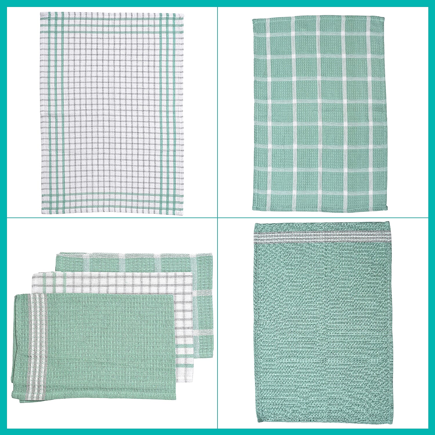 Hush Haven Set of 12- Cotton Kitchen Towels (Size 55x35cm) - Turquoise - White