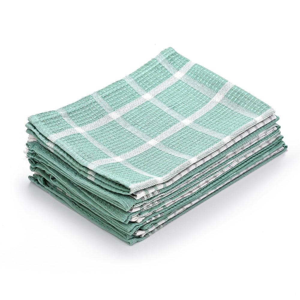 Hush Haven Set of 12- Cotton Kitchen Towels (Size 55x35cm) - Turquoise - White
