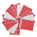 Hush Haven Set of 12- Cotton Kitchen Towels (Size 55x35cm) - Red - White