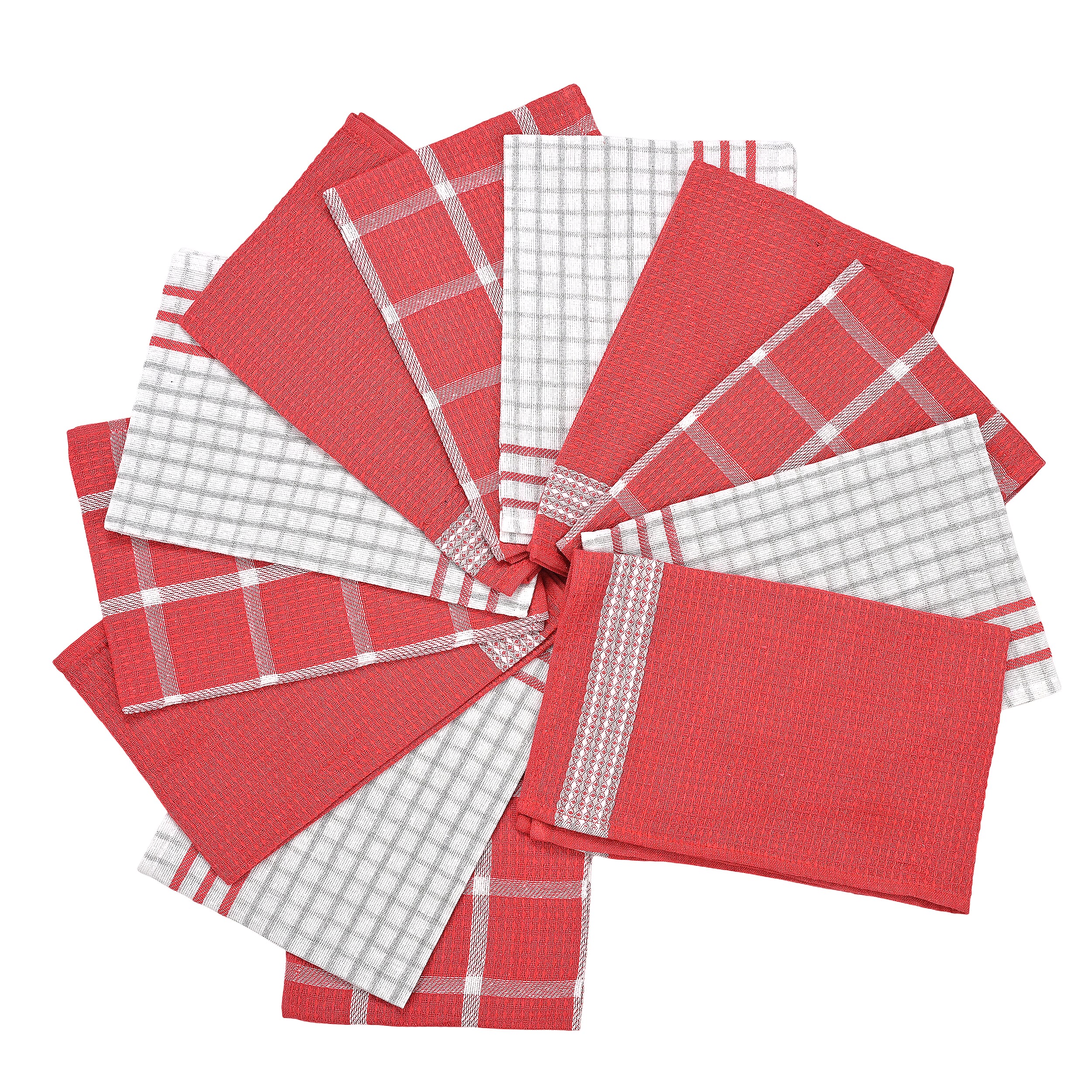 Hush Haven Set of 12- Cotton Kitchen Towels (Size 55x35cm) - Red - White