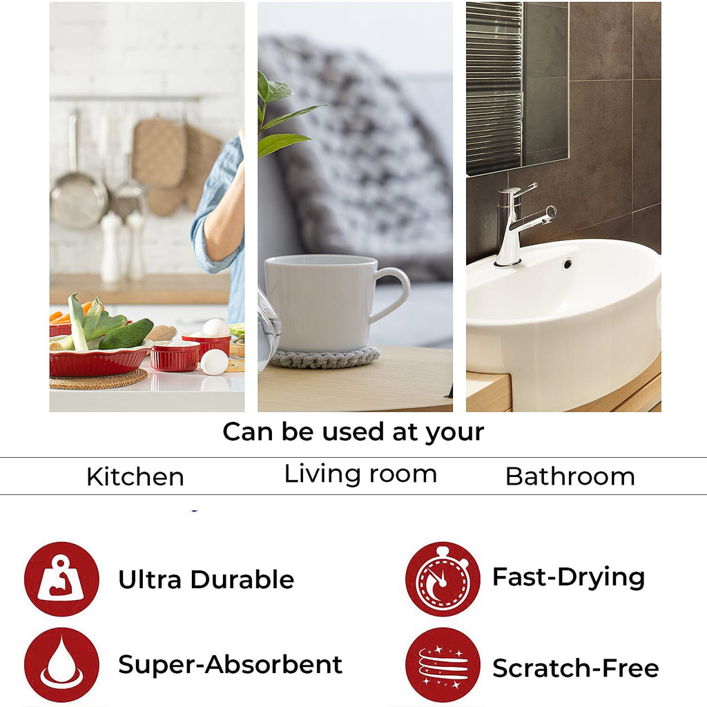Hush Haven Set of 12- Cotton Kitchen Towels (Size 55x35cm) - Red - White