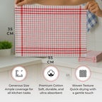 Hush Haven Set of 12- Cotton Kitchen Towels (Size 55x35cm) - Red - White