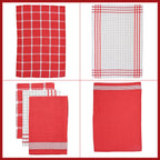 Hush Haven Set of 12- Cotton Kitchen Towels (Size 55x35cm) - Red - White