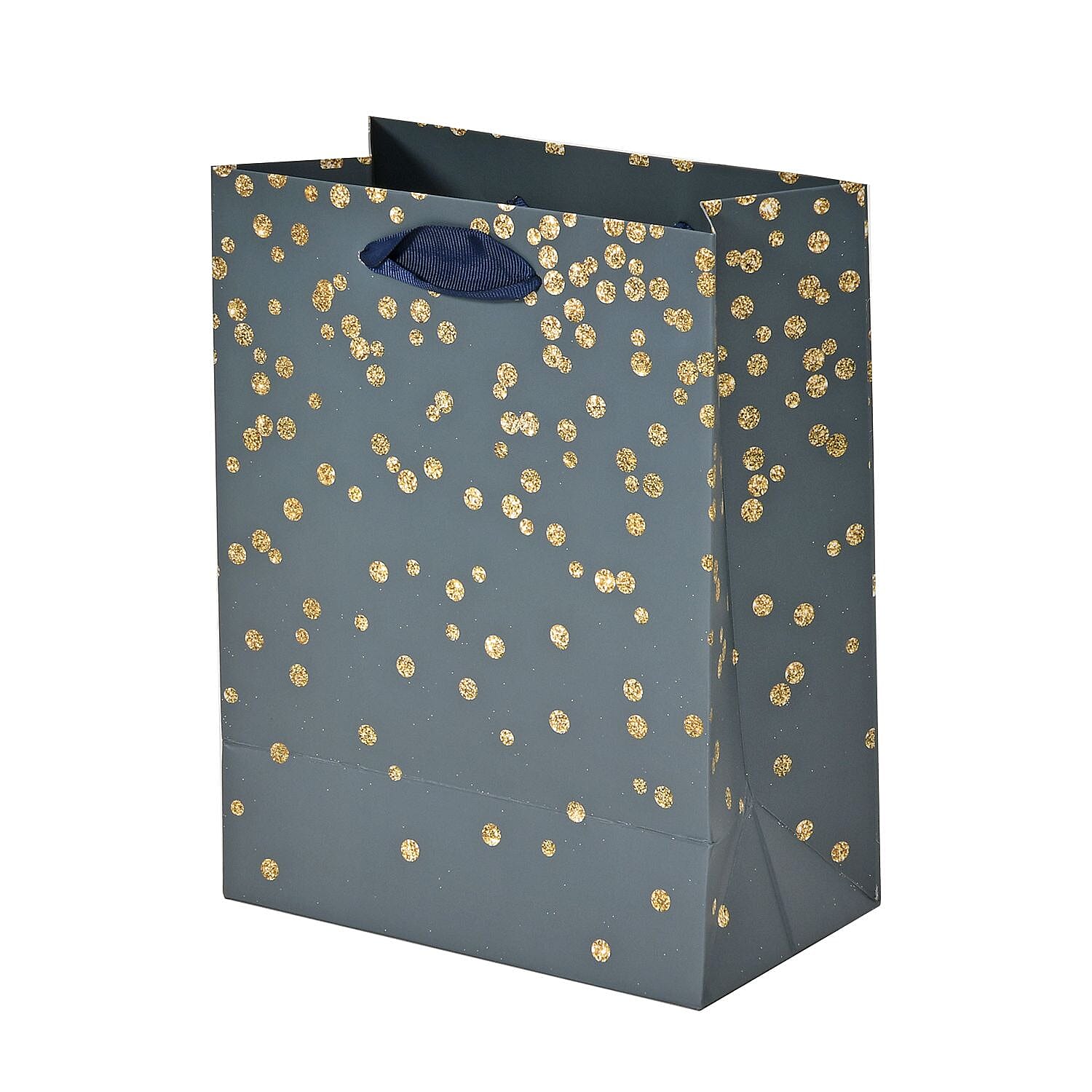 Set of 12 Eco Friendly Gift Bags with Gold Foiling prints for all occasions (Lx4-Black, Mx4-White, Sx4 - Blue)